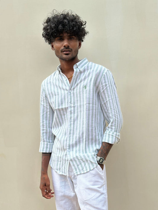 Green Striped Linen Shirt