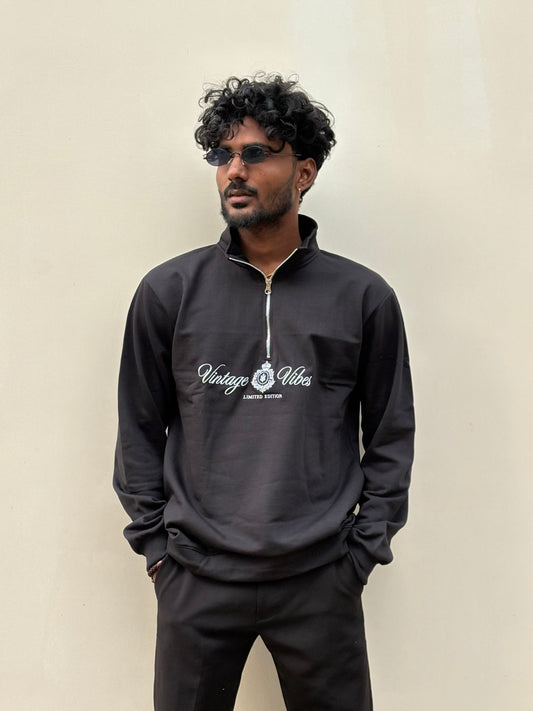 Black Zipper Polo Full Sleeve Tshirt