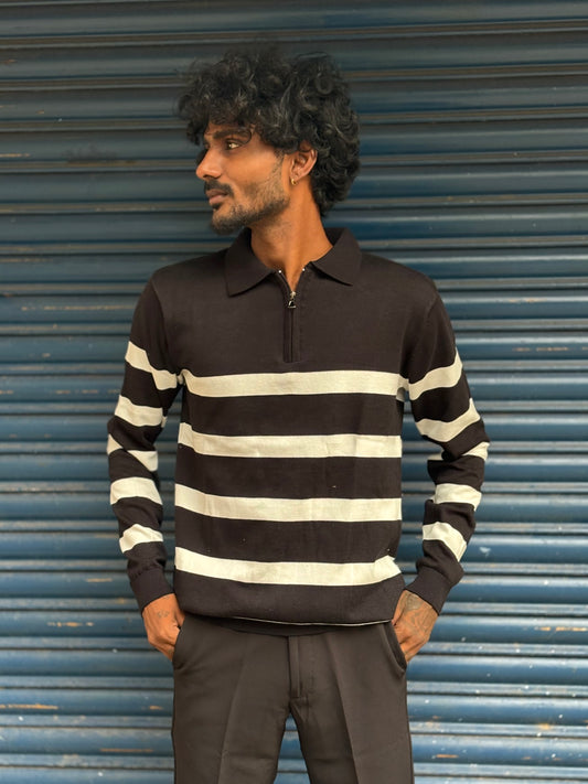 Black Zipper Polo Full Sleeve Tshirt