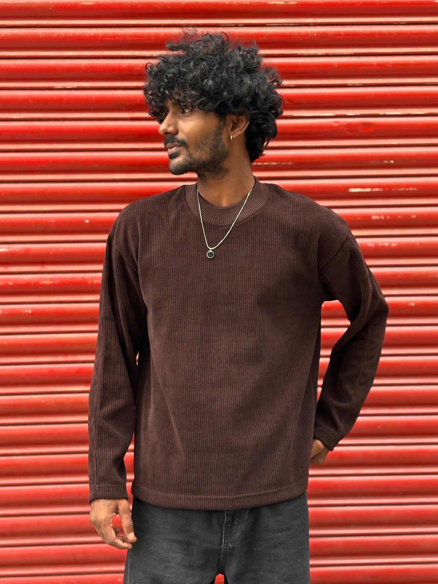 Brown Ribbed Sweatshirt