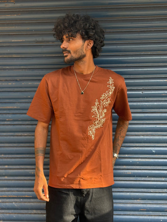 Brown Embroidery Oversized Tshirt