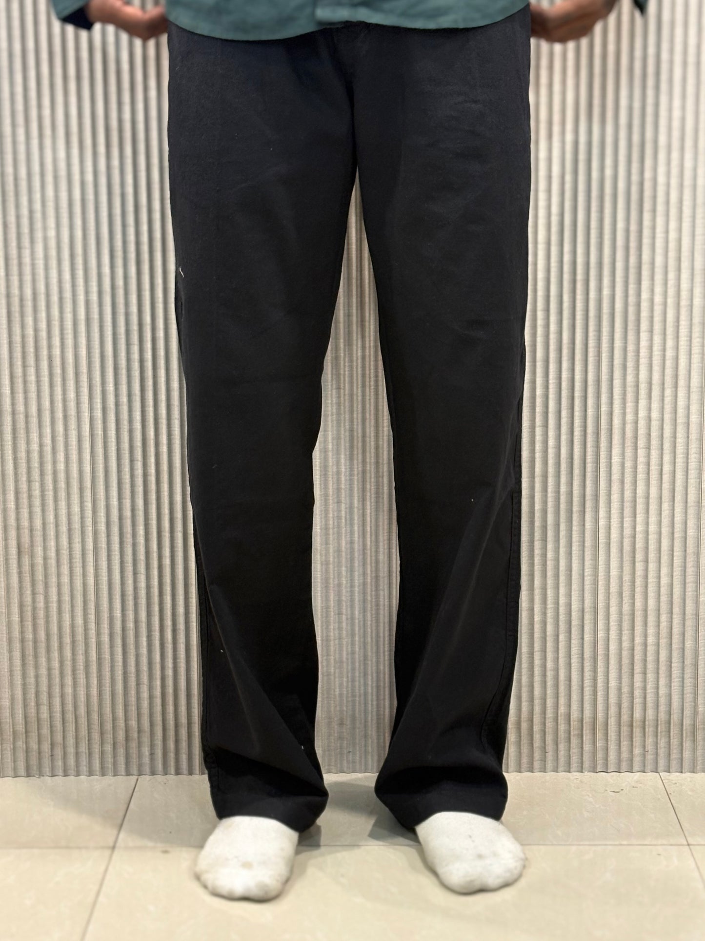 Black Linen Relaxed Fit Draw String Pants