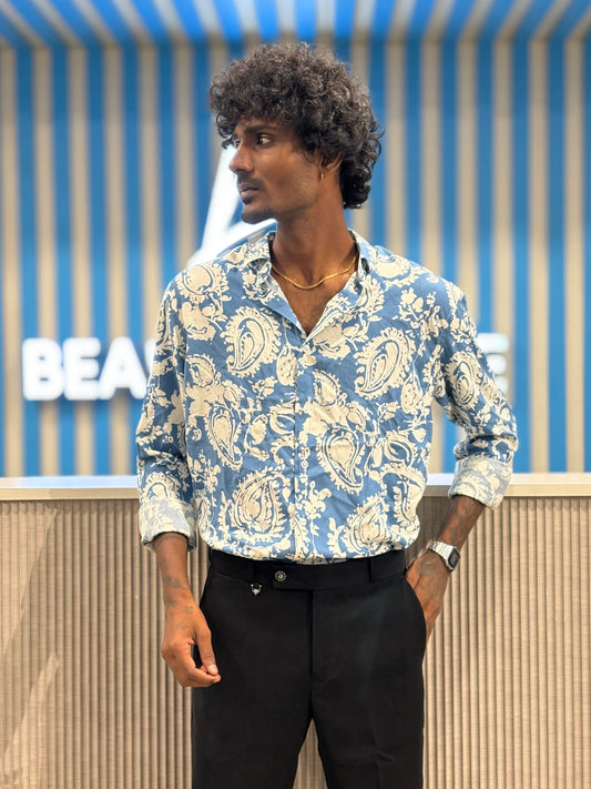 Blue Rayon Viscose Printed Shirt