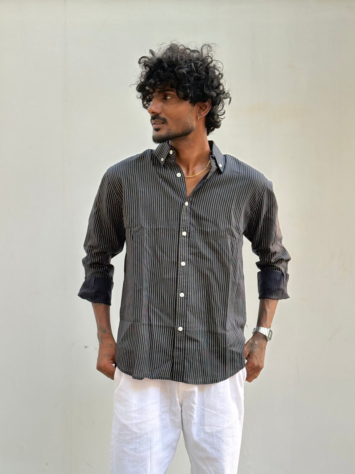 Navy Blue Striped Shirt