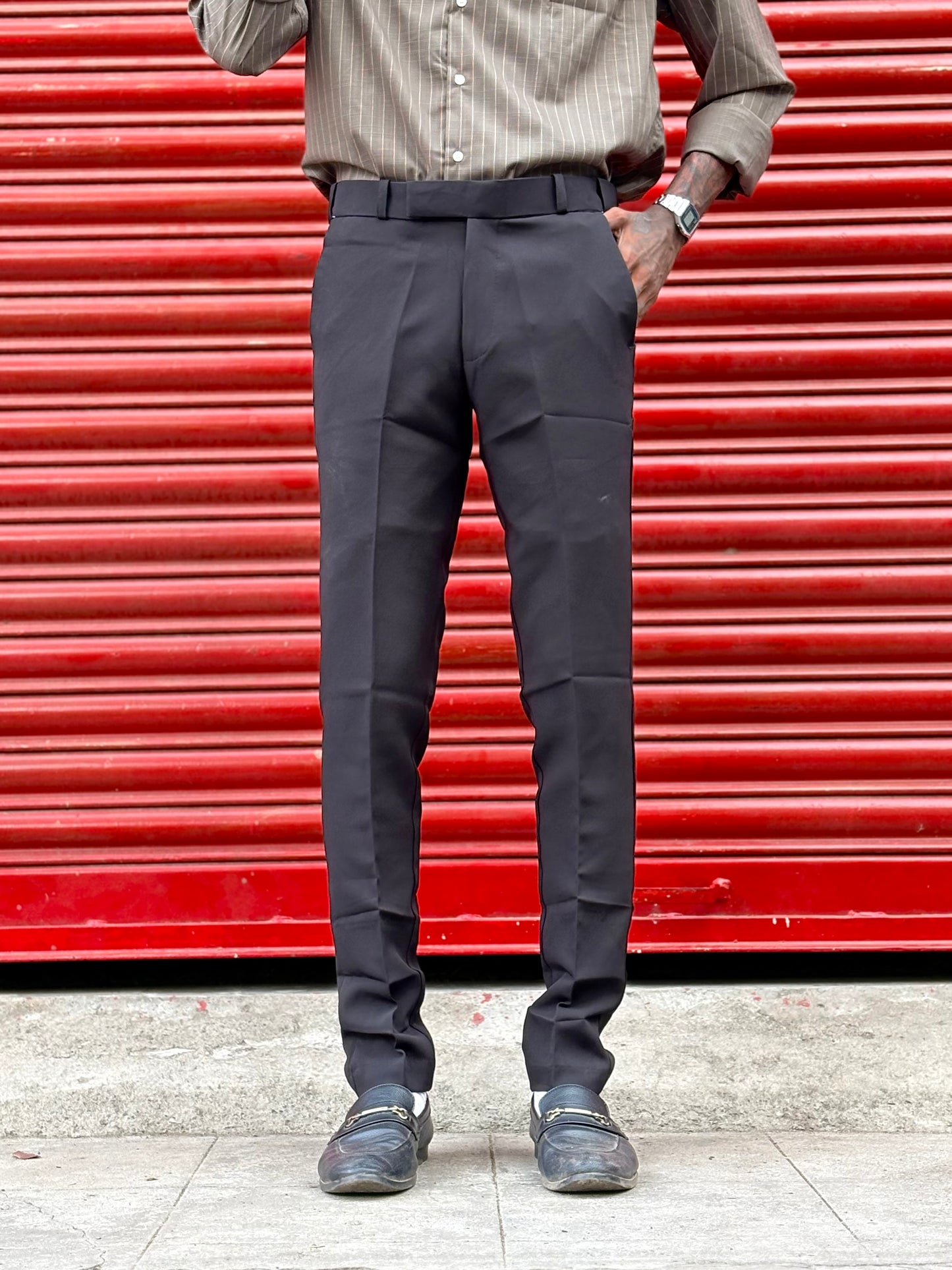 Black Polo Fit Flexi Waist Formal Pants