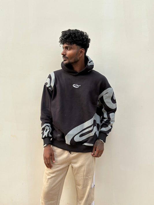Black Printed Oversized Hoodie