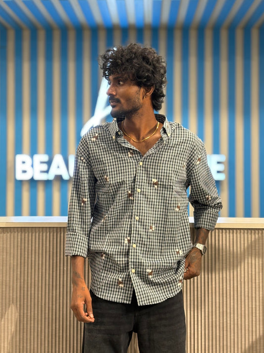 Black Embroidery Checked Shirt