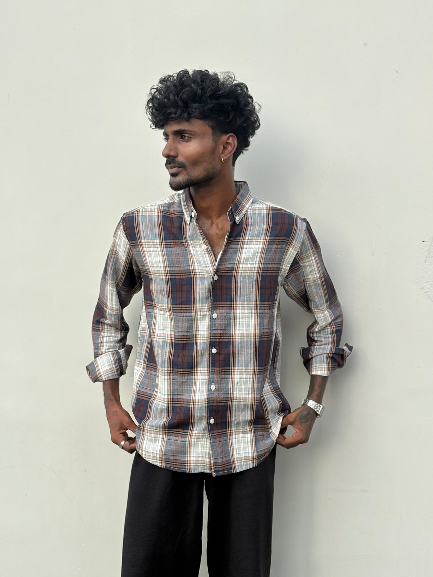 White And Brown Flannel Shirt