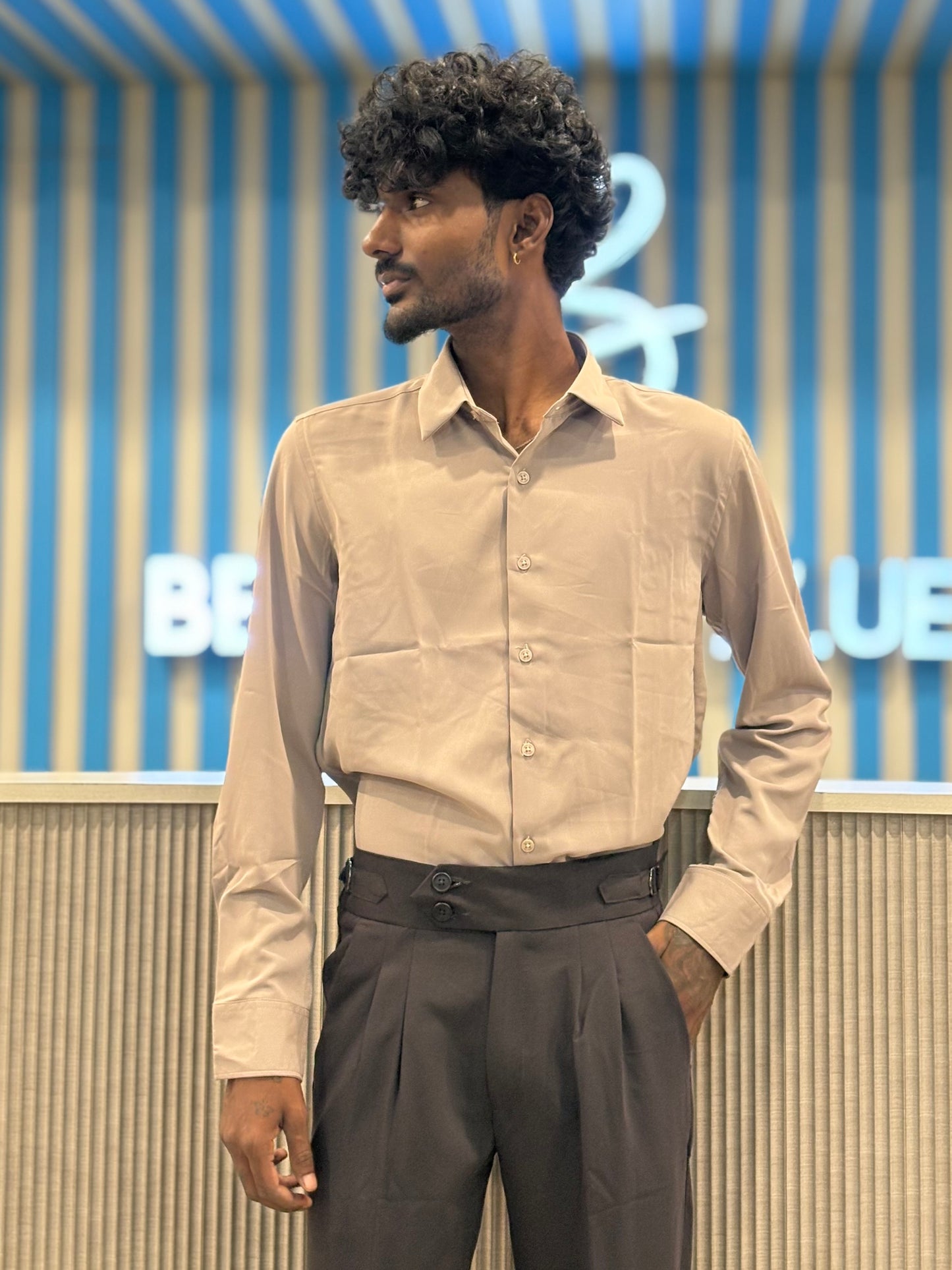 Beige Armani Solid Shirt