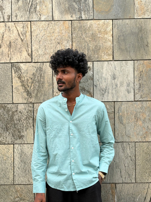 Light Green Mandarin Collar Shirt
