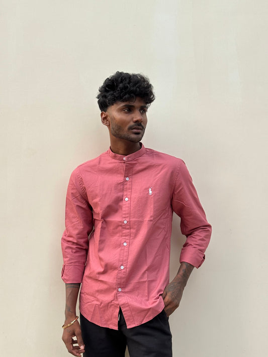 Pink Mandarin Collar Shirt