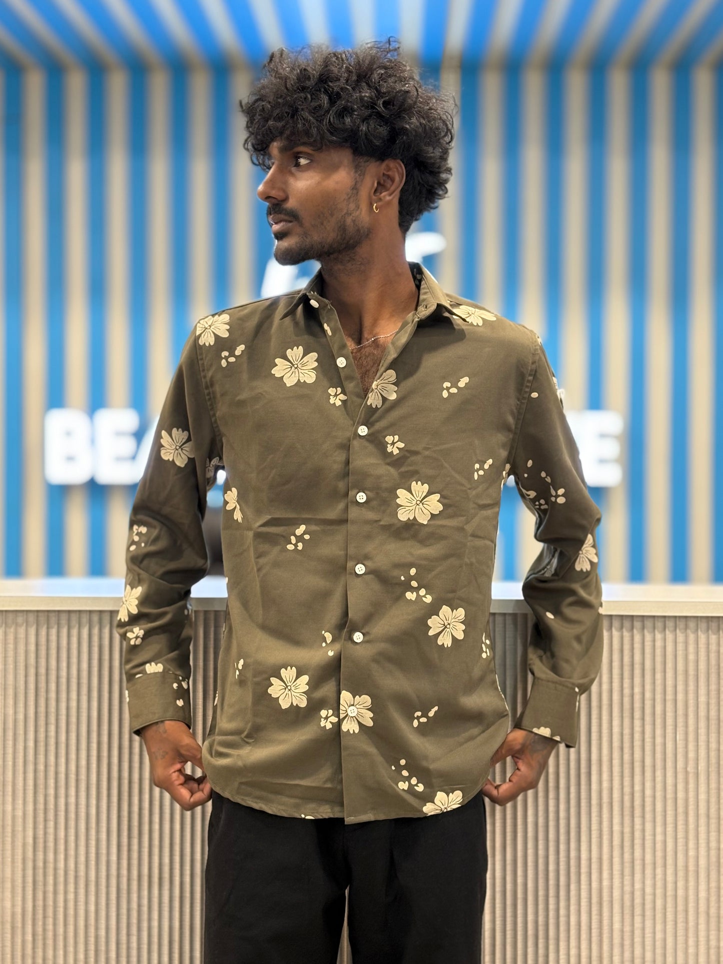Green Puff Printed Shirt