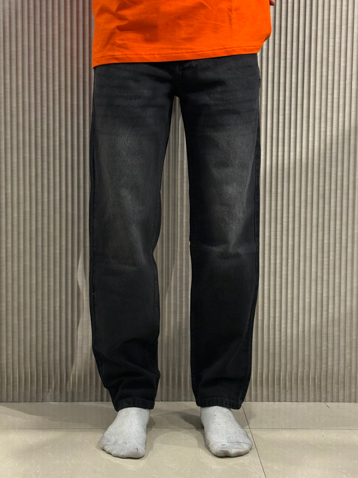 Black Whisker Shaded Mom Fit Jeans
