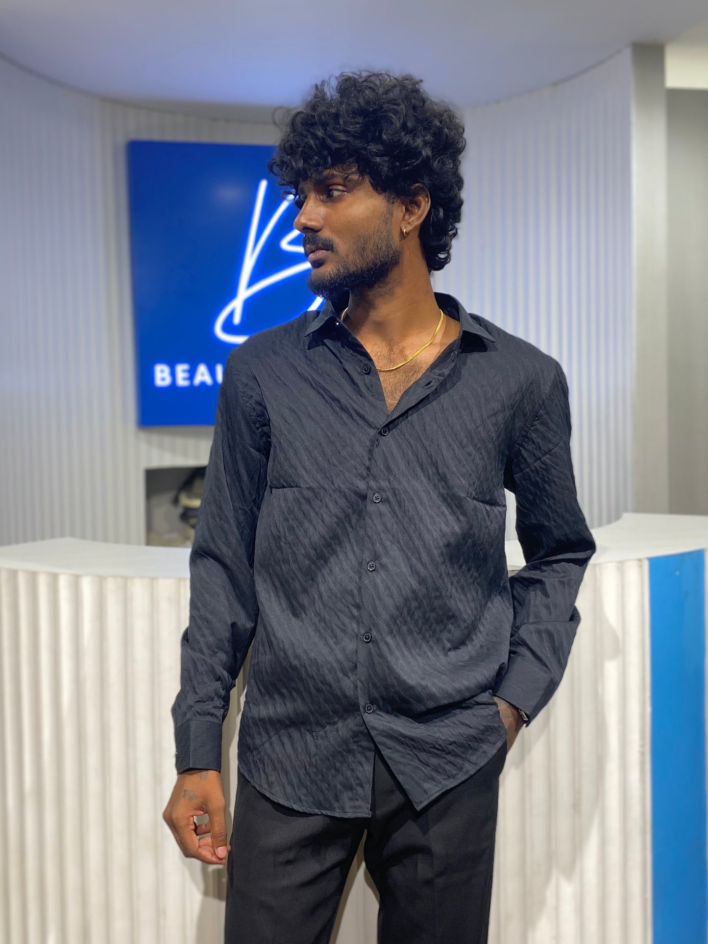 Black Self Textured Shirt