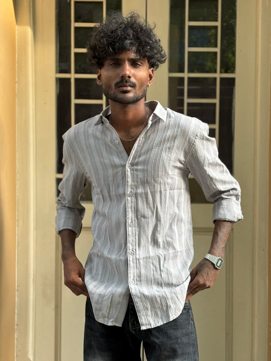Grey Striped Linen Shirt
