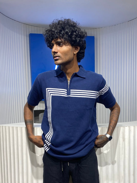 Blue Zipper Old Money Polo Tshirt
