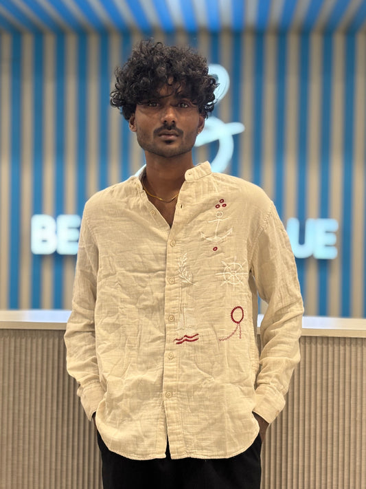 Light Beige Mandarin Embroidery Shirt