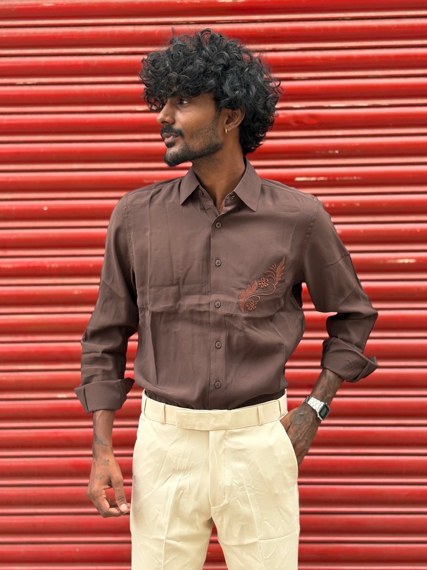 Brown Embroidery Shirt