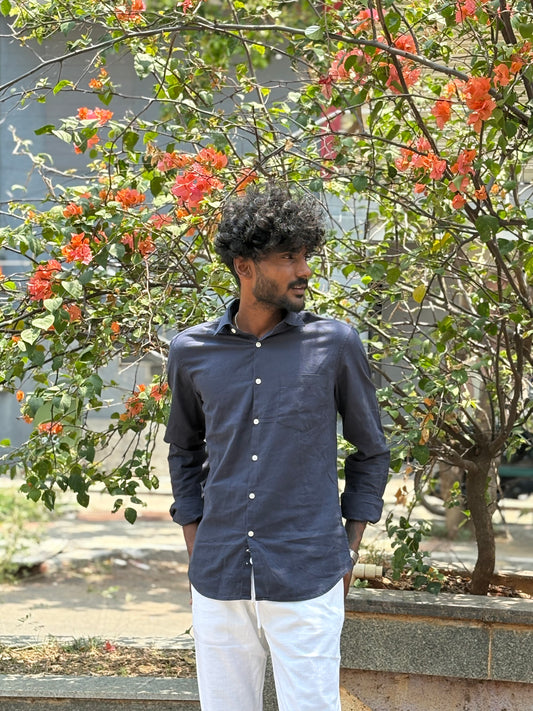 Navy Blue Linen Shirt