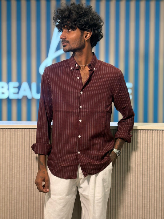 Maroon Linen Striped Shirt