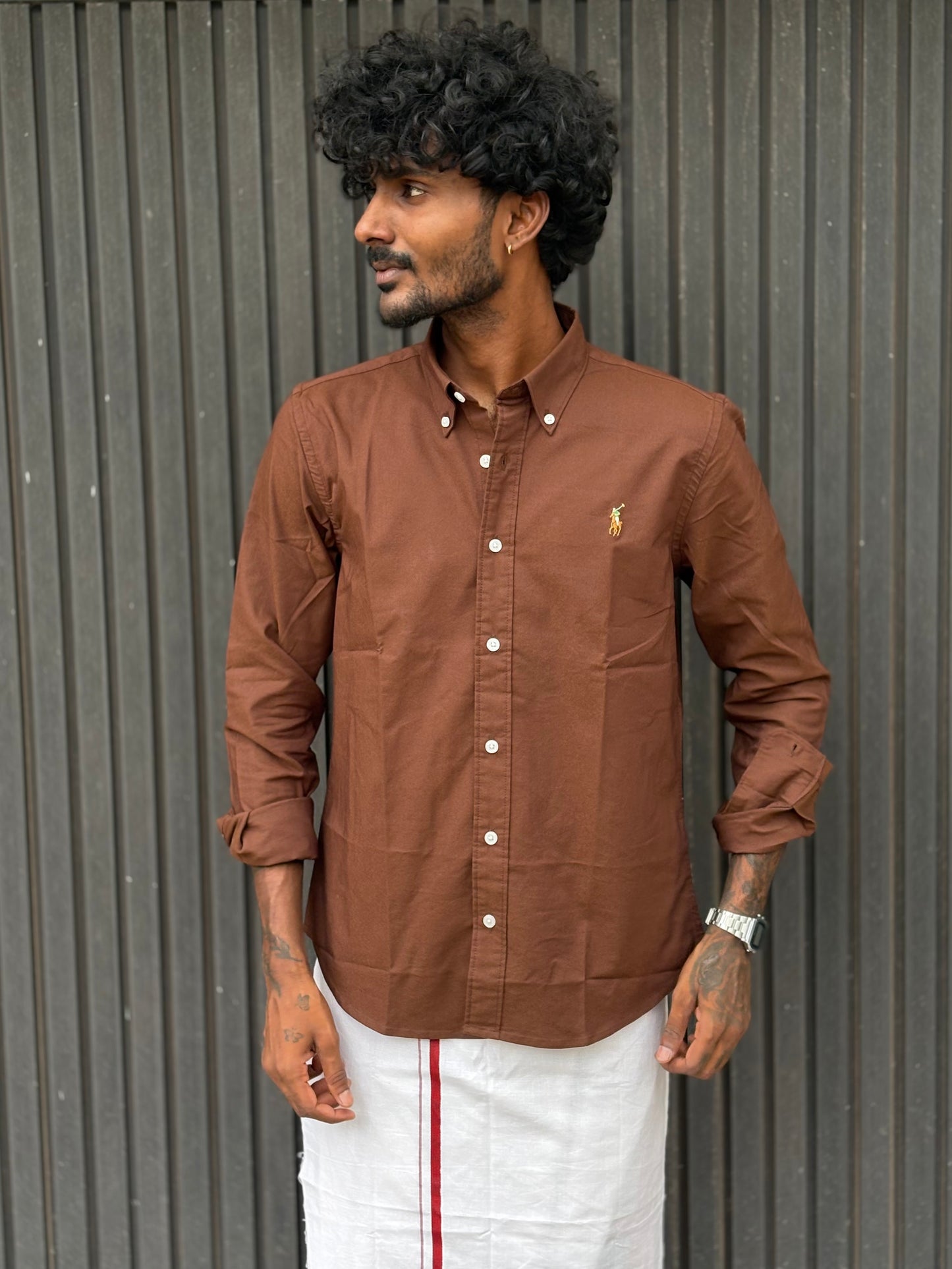 Brown Poly Oxford Shirt