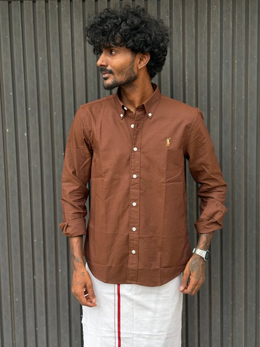 Brown Poly Oxford Shirt