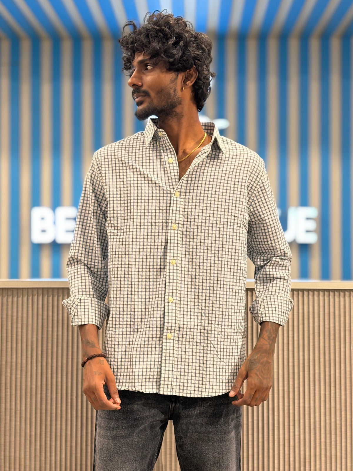 White Micro Checked Shirt