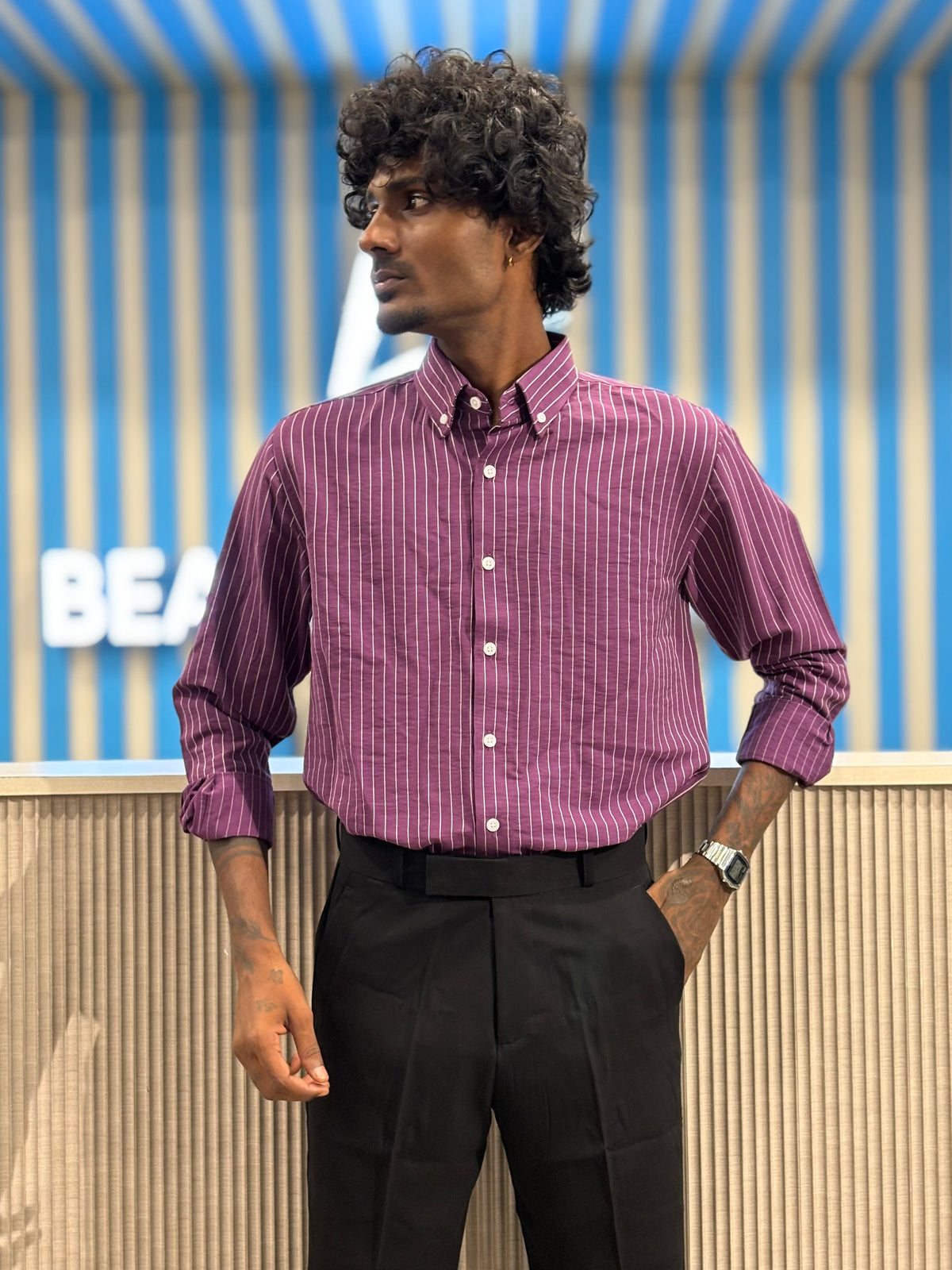 Wine Purple Striped Shirt