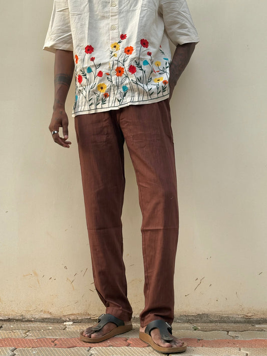 Brown Relax Fit Linen Pants