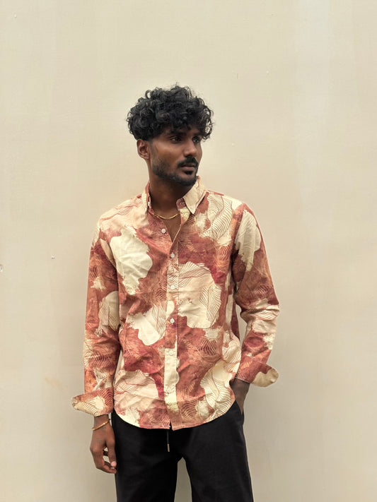 Red Linen Printed Shirt