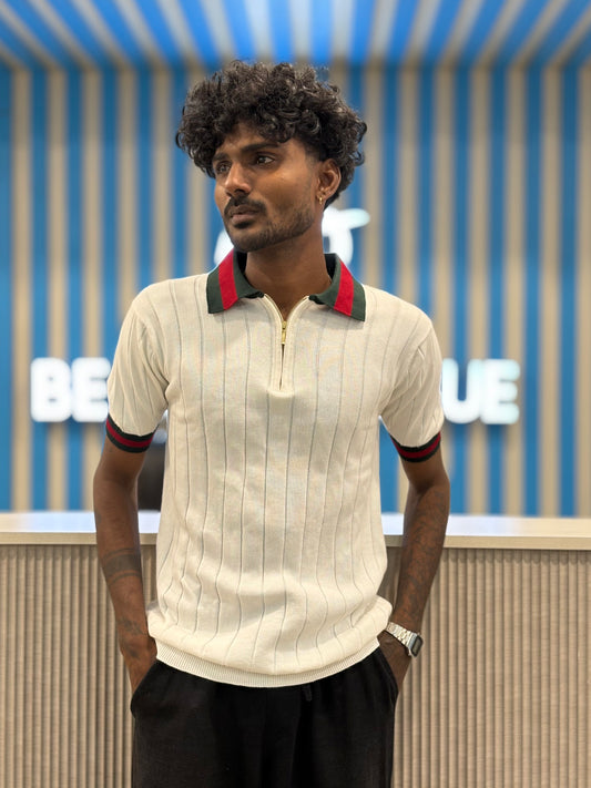 White Zipper Polo Tshirt