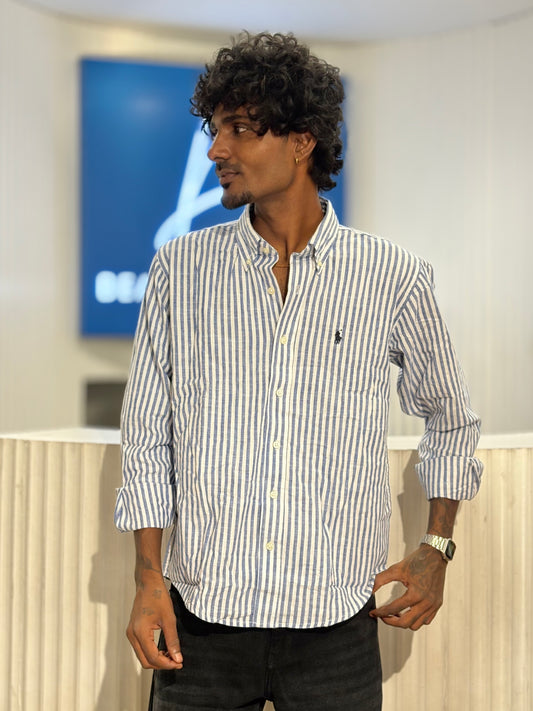 Blue Old Money Striped Shirt