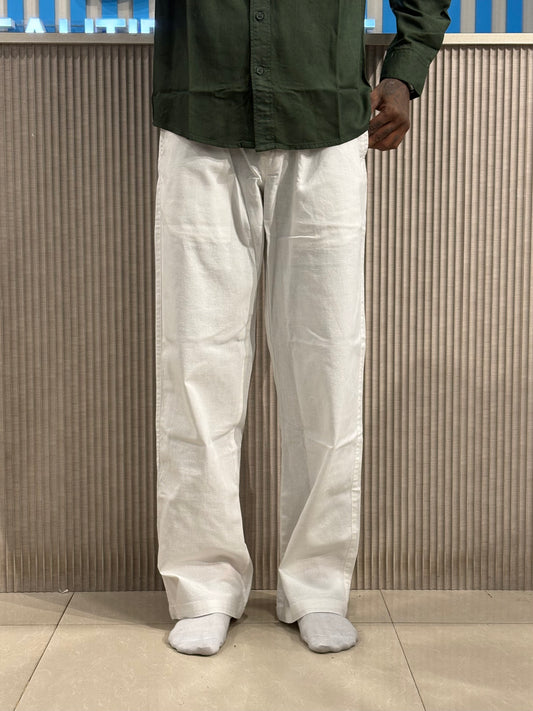 White Linen Relaxed Fit Draw String Pants