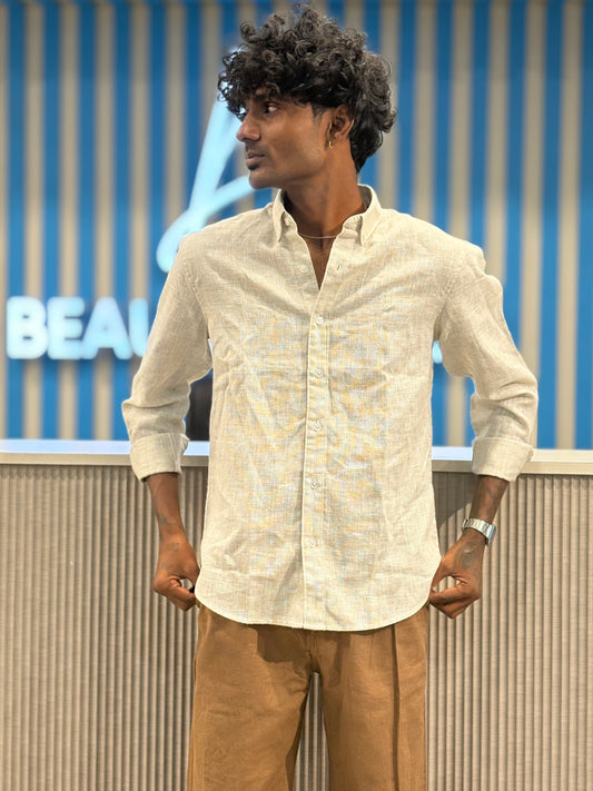 Beige Self Checked Old Money Shirt