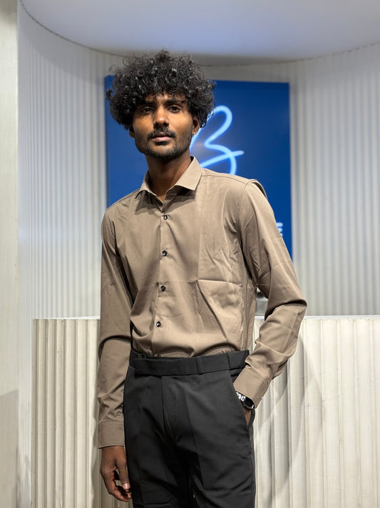 Brown Slim Fit Liquid Shirt