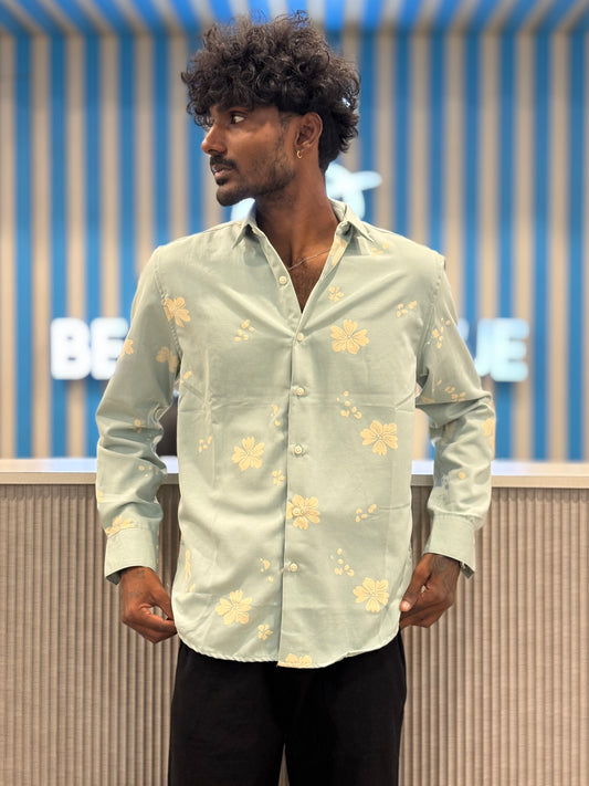 Teal Blue Puff Printed Shirt