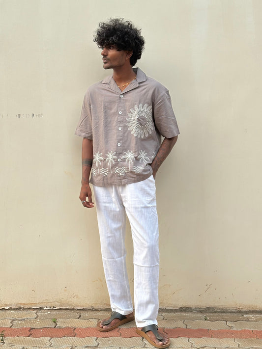 White Relax Fit Linen Pants