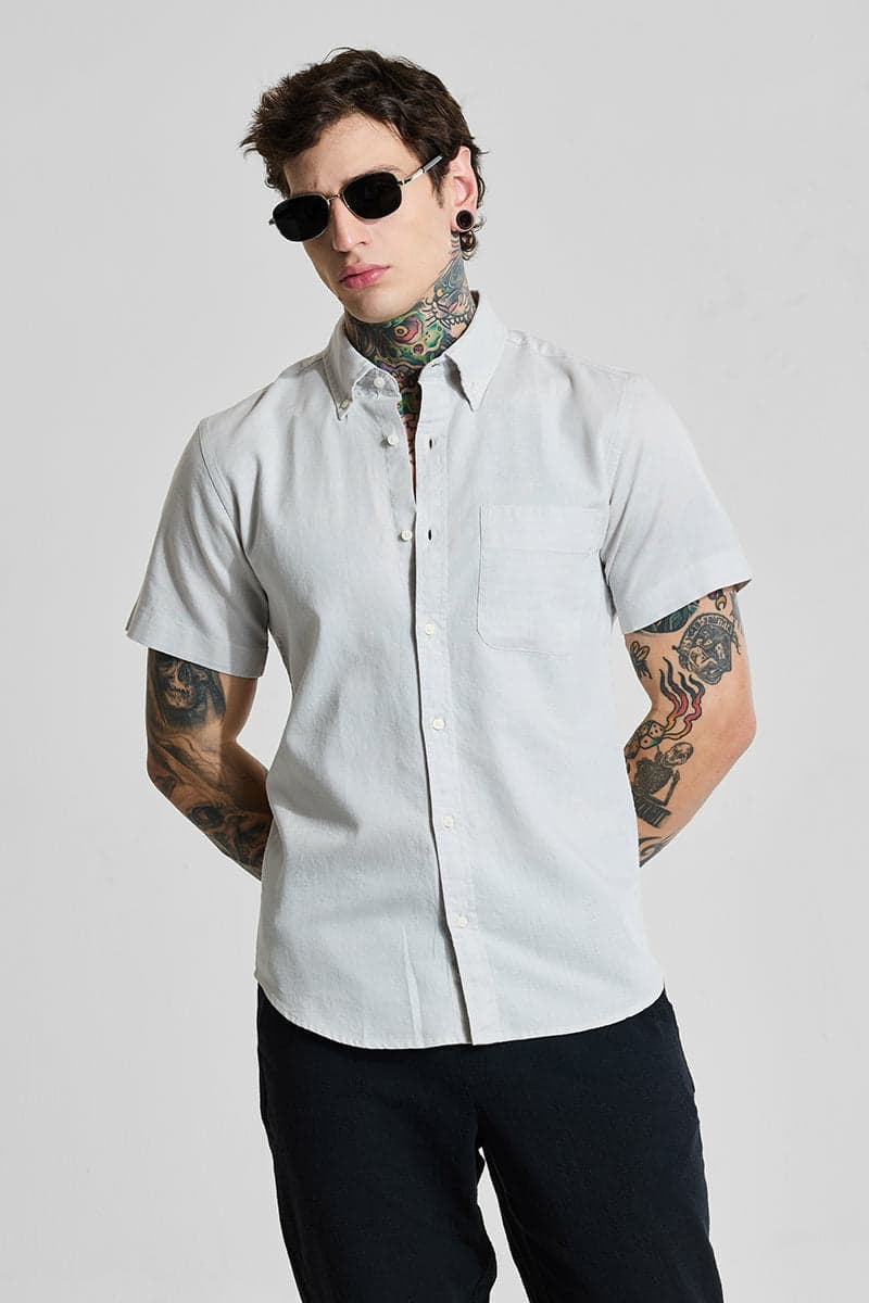 Light Grey Linen Blend Slim Fit Shirt