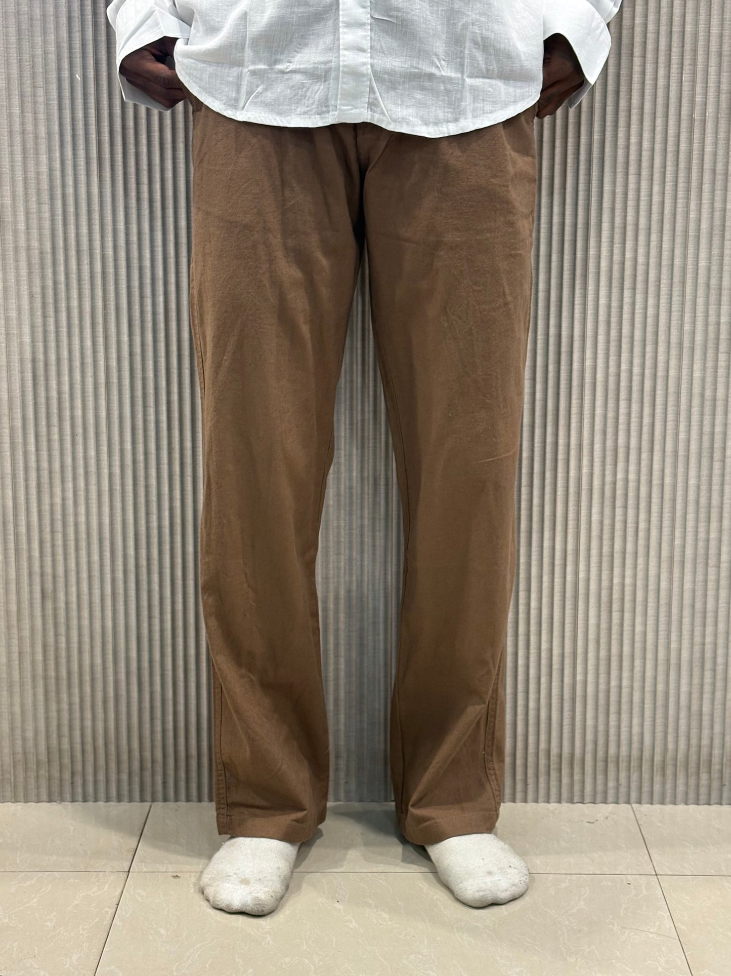 Brown Linen Relaxed Fit Draw String Pants