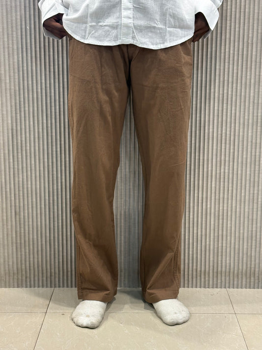 Brown Linen Relaxed Fit Draw String Pants