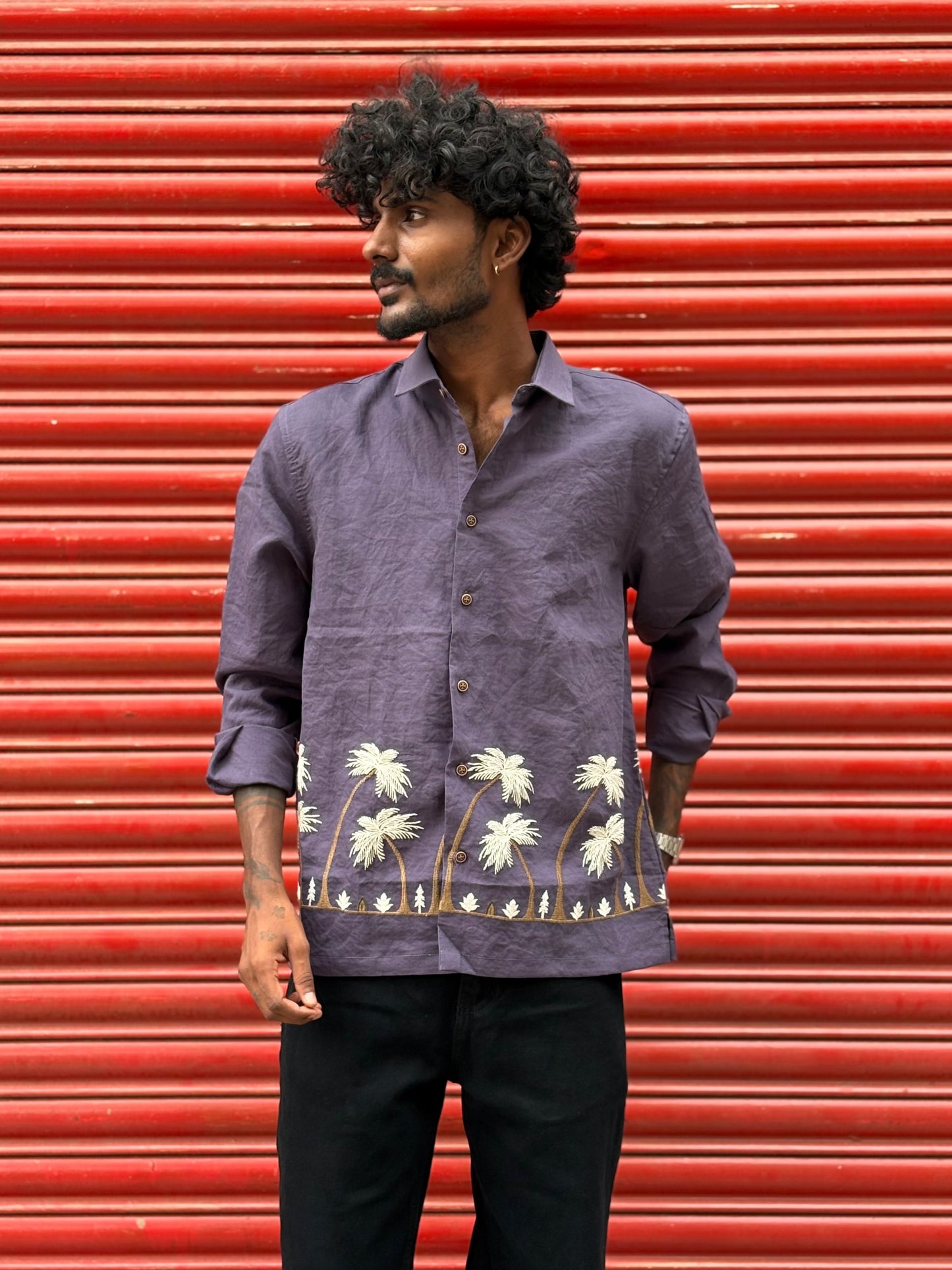 Purple Bottom Embroidery Shirt