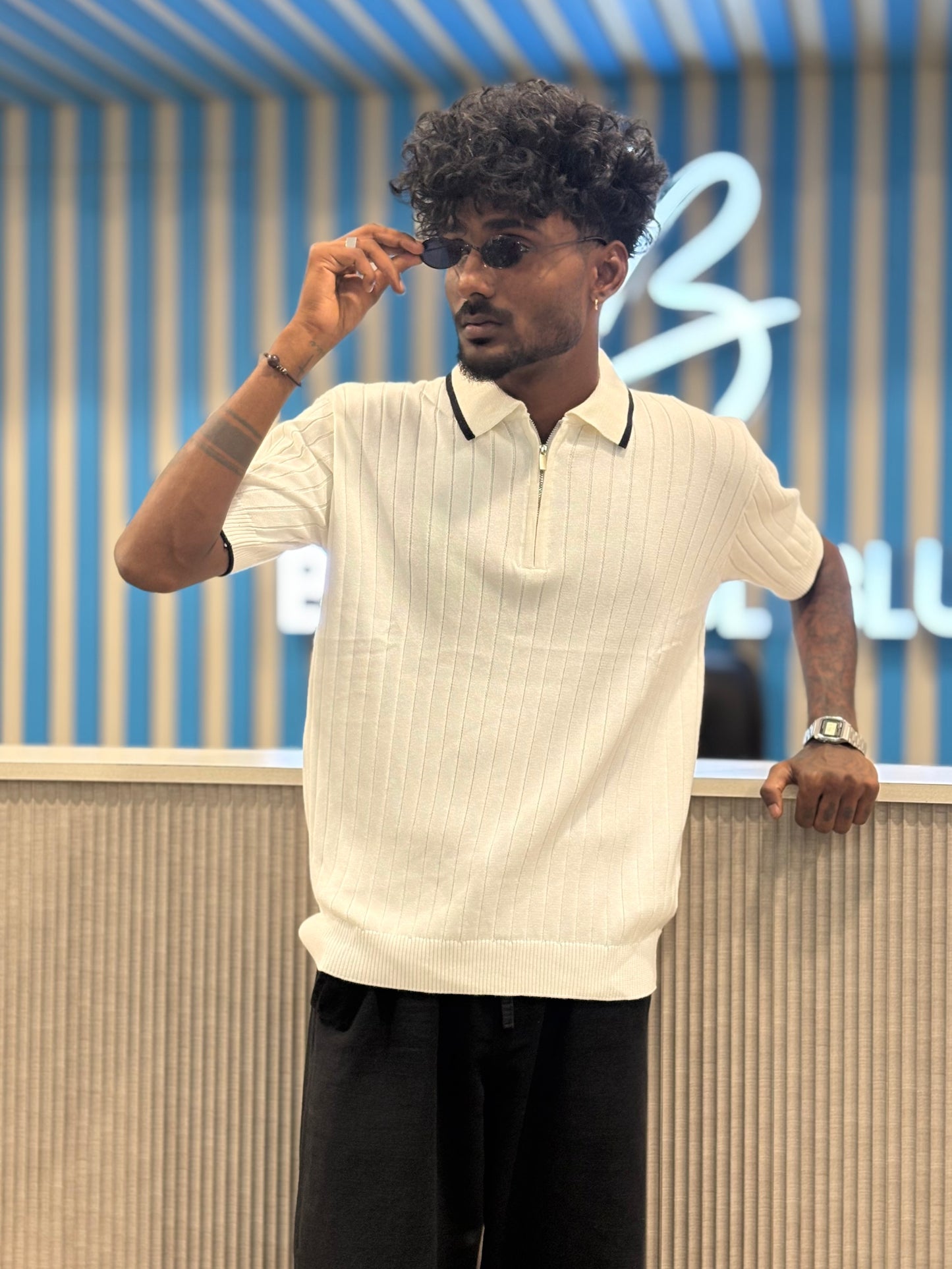 White Zipper Polo Tshirt