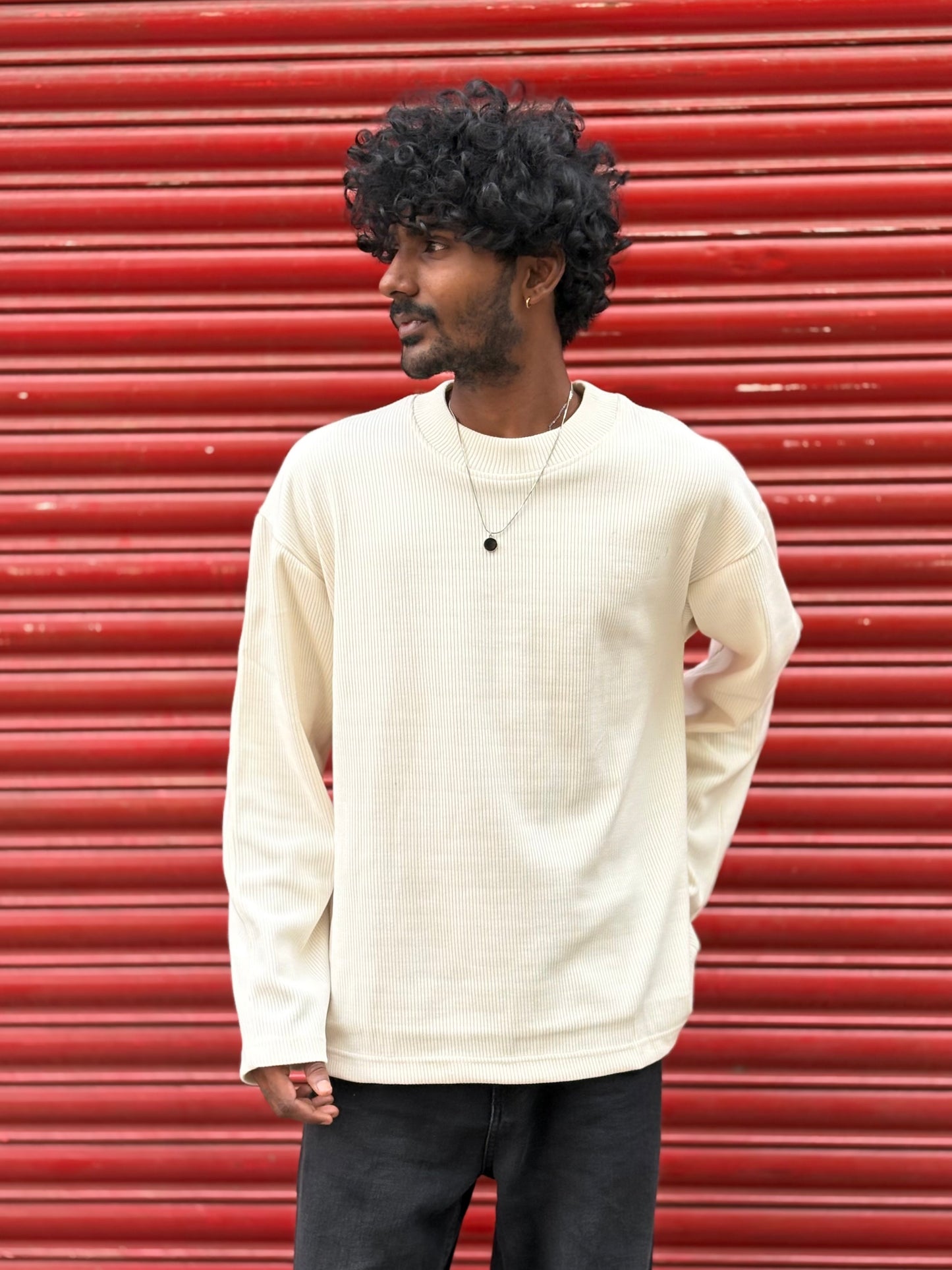 Off White Ribbed Sweatshirt