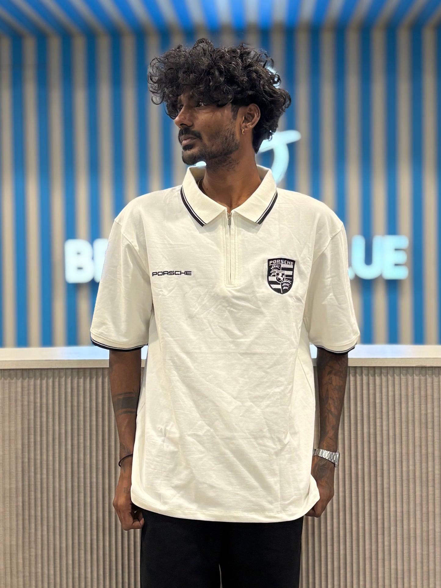 Porsche White Zipper Oversized Tshirt