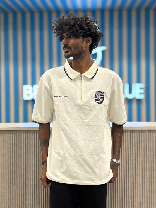 Porsche White Zipper Oversized Tshirt