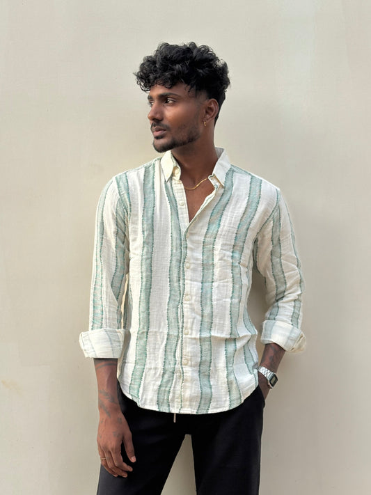 Green Striped Linen Shirt