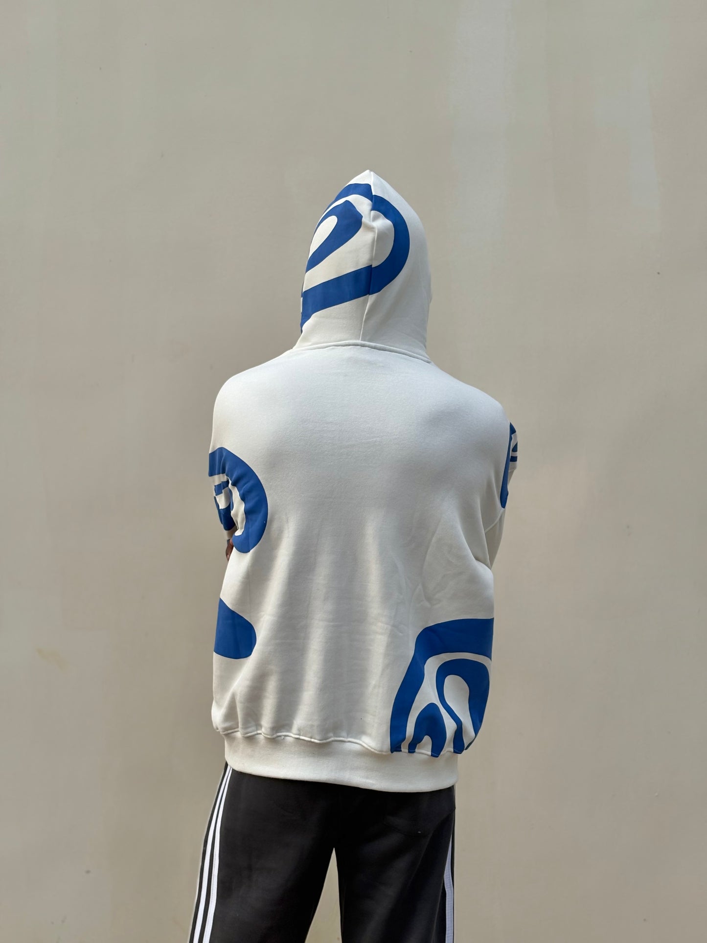 White And Blue Printed Oversized Hoodie