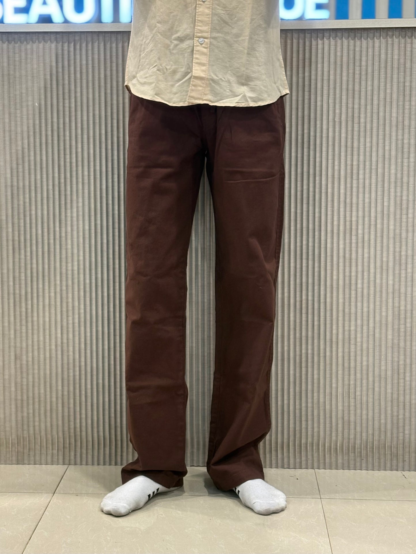Brown Linen Relaxed Fit Draw String Pants