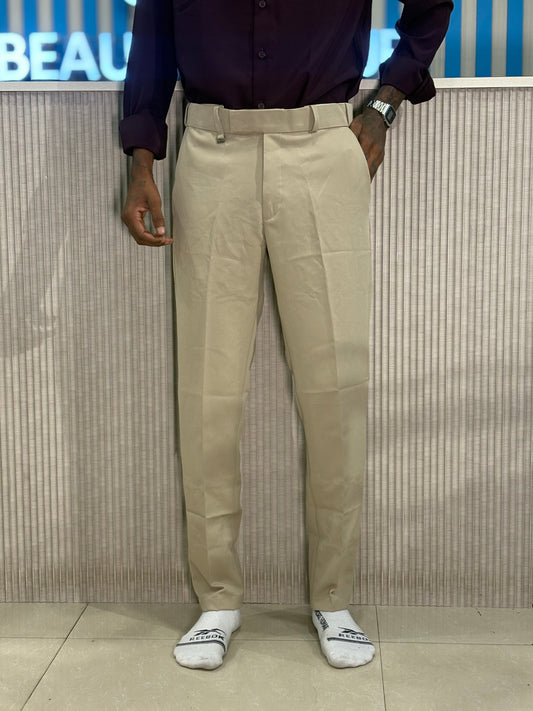 Beige Polo Fit Flexi Waist Formal Pants