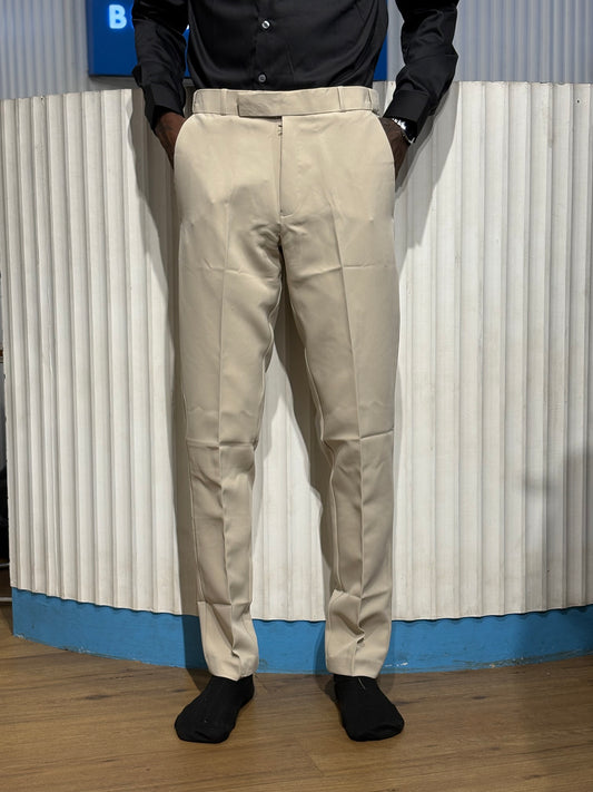 Beige Polo Fit Formal Pants